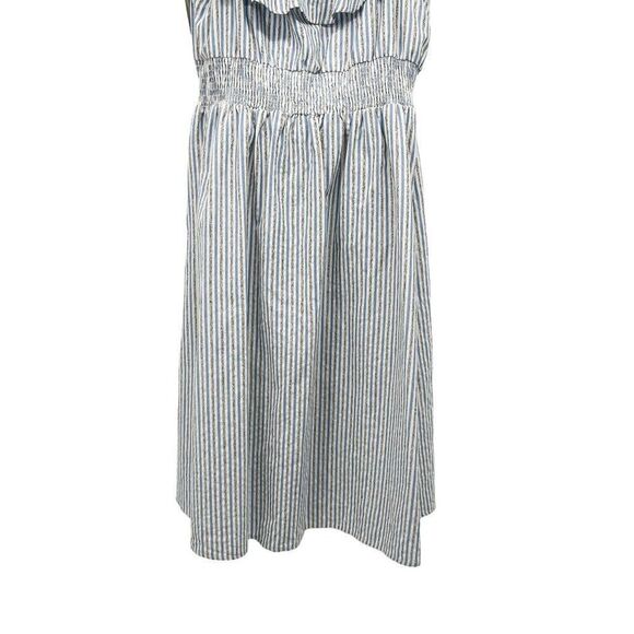Lela Sky Striped Seersucker Cotton Linen Ruffle Plus Size Midi Dress - Picture 6 of 9